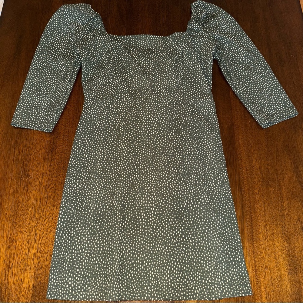 Leith Square Neck Minidress Forest Green White Polka Dots Size Medium Dress